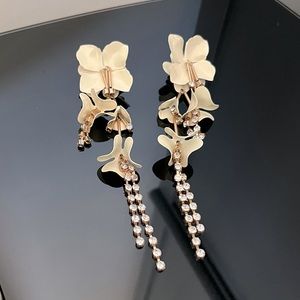 Zara Cream Enamel Cascading Flower Drop Earrings with Crystals